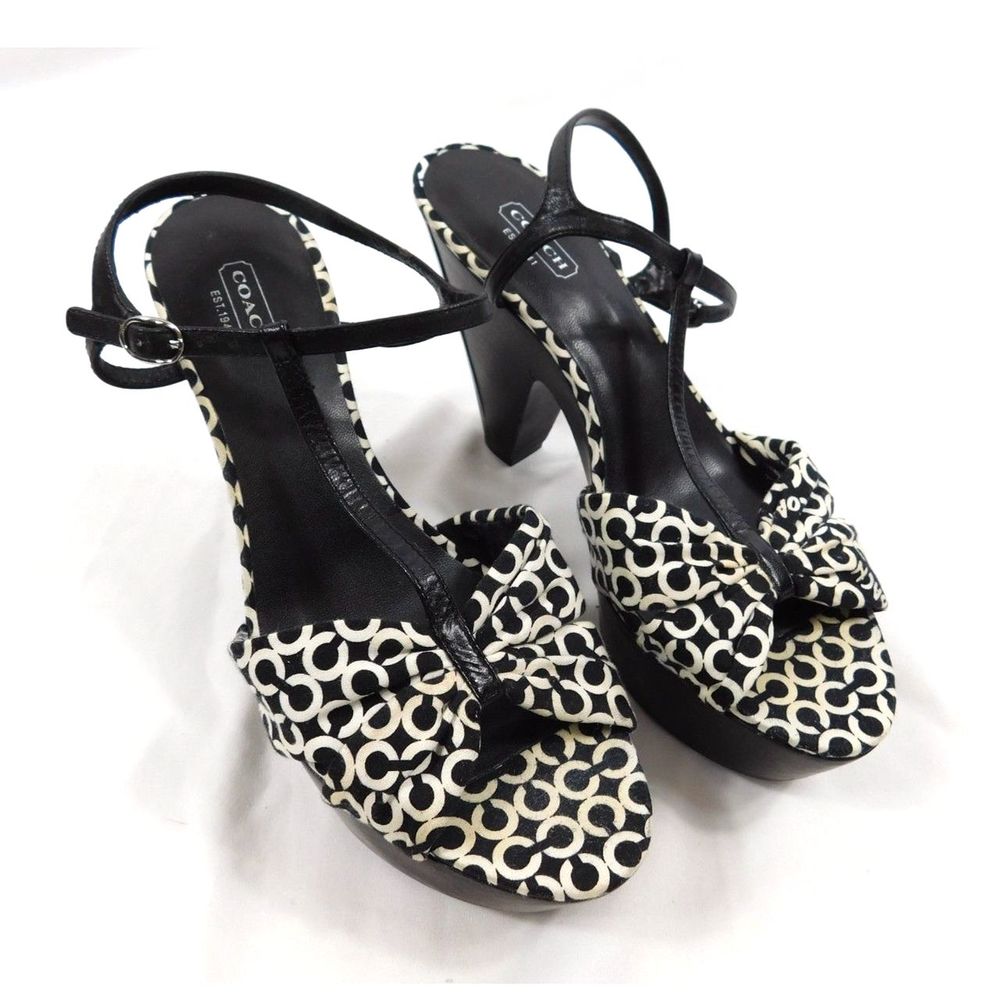 Coach Janeen Wooden Platform Heels Monogram Logo Sandals SZ 10B - Picture 8 of 10